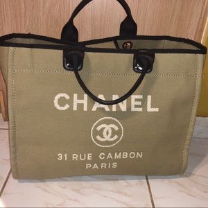Authentic Chanel Large Deauville Canvas Tote Bag